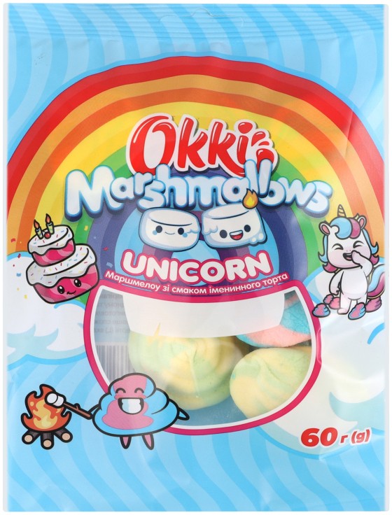 Маршмелоу Okki Unicorn зі смаком іменинного торта 60г