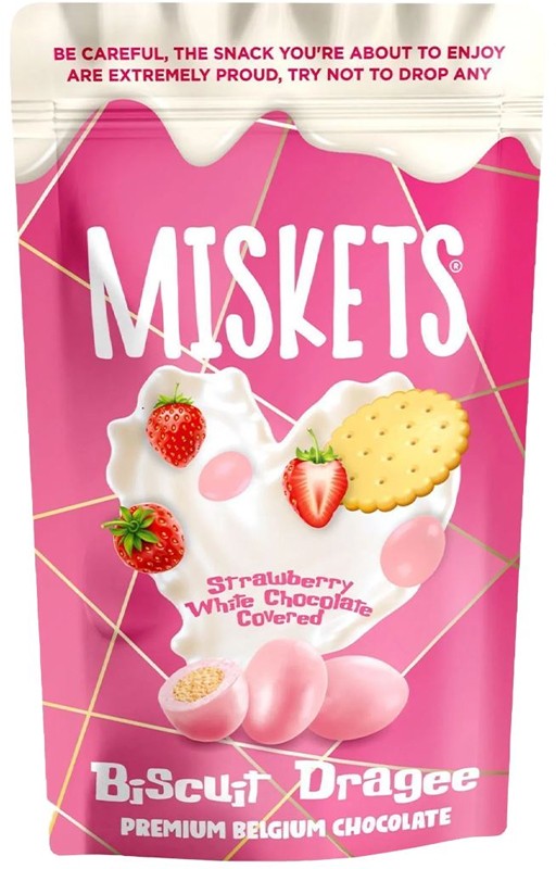 Драже Miskets с печеньем в белом шоколаде с клубничным вкусом 80г