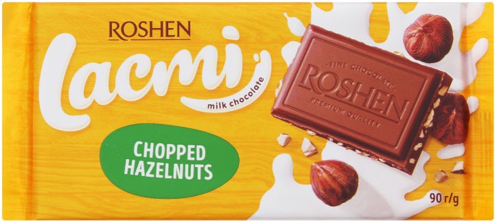 Шоколад молочный с дроблеными лесными орехами Lacmi Roshen  90г