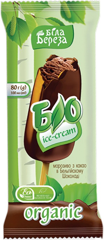 Мороженое Белая Береза BIO ICE CREAM с какао в шоколаде 80 г