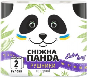 Паперові рушники Сніжна панда ЕкстраЛонг 2 шари 200 відривів 2 рулони