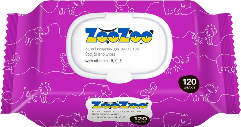 Вологі серветки ZooZoo для рук і тіла 120 шт