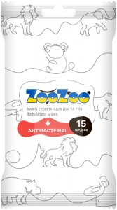 Салфетки влажные ZooZoo Antibacterial для рук и тела 15шт/уп