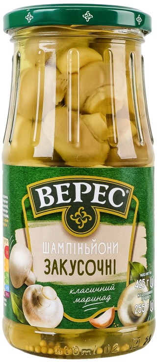 Шампиньоны Верес Закусочные маринованные стерилизованные первый сорт 425г