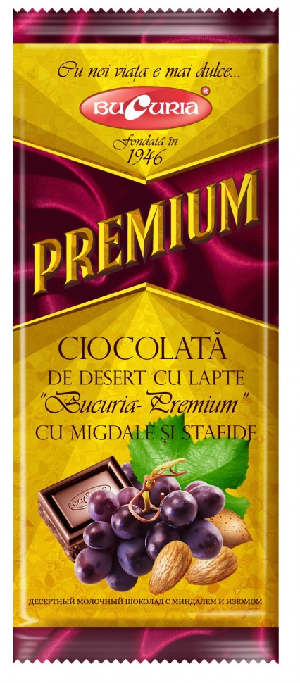 Шоколад Bucuria Преміум мигдаль-родзинки 90г