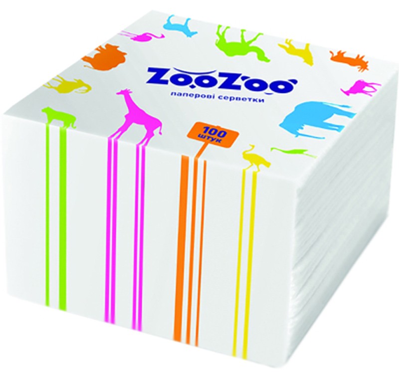 Серветки столові ZooZoo одношарові білі 24x23 см 100 шт