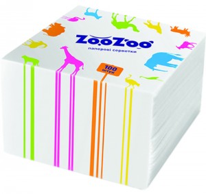 Серветки столові ZooZoo одношарові білі 24x23 см 100 шт