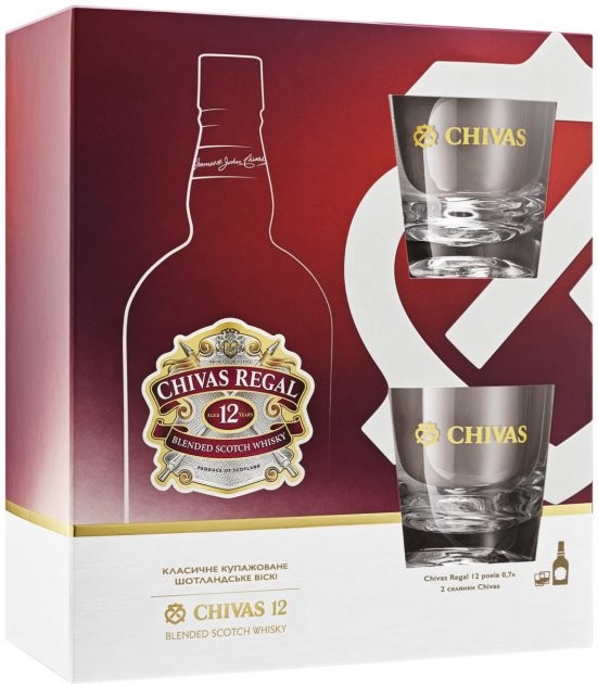Виски Chivas Regal 12 лет 0,7л 40% с двумя бокалами