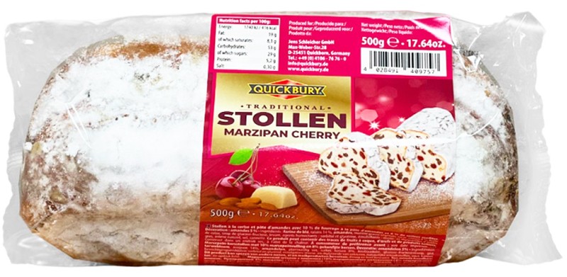 Кекс Quickbury Stollen Marzipan Cherry с марципаном и вишней 500 г