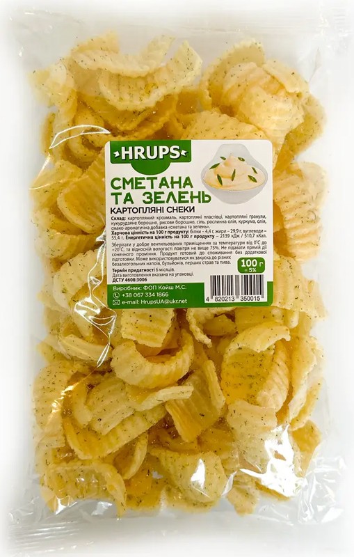 Пеллеты картофельные Hrups Сметана и зелень 100 г