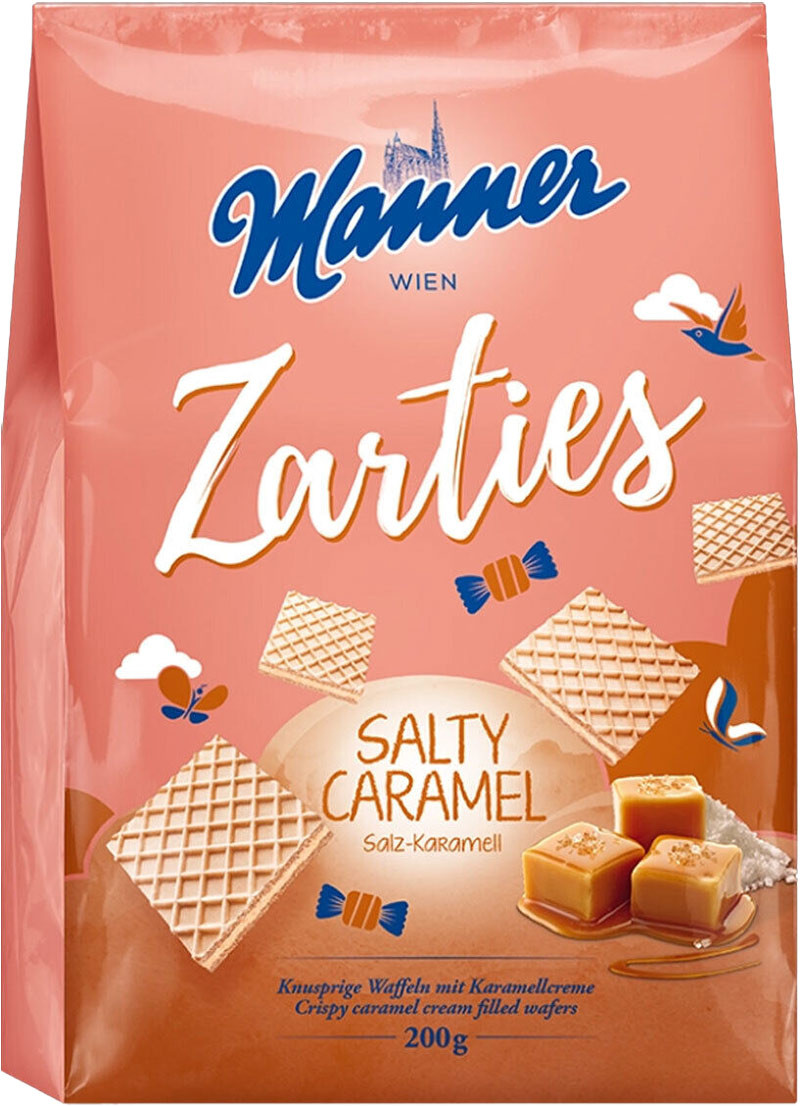 Вафли Manner Zarties с начинкой соленая карамель 200г