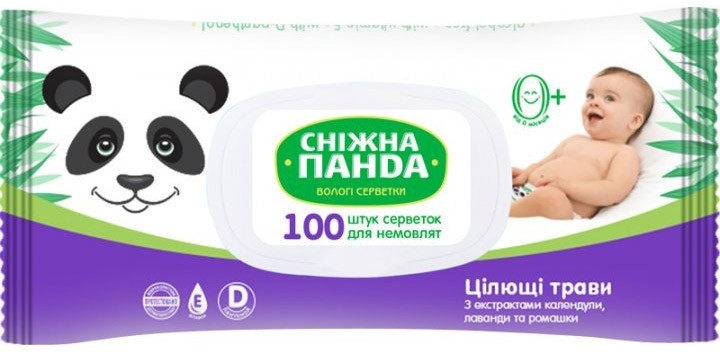 Серветки вологі для немовлят Сніжна панда Цілющі трави 100 шт