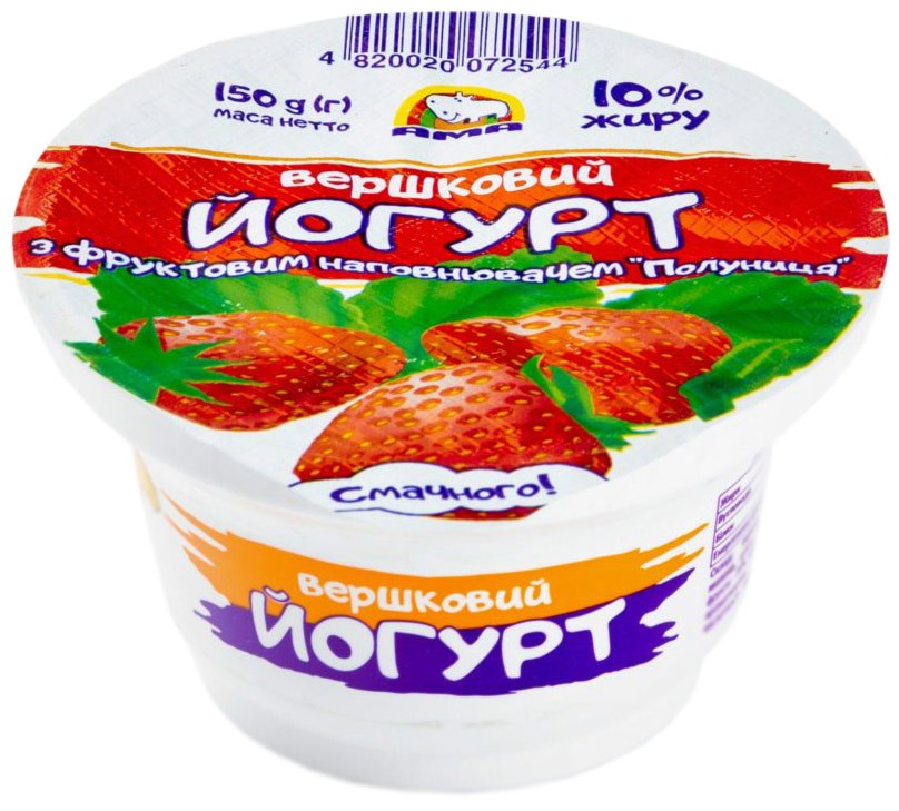 Йогурт сливочный "Клубника" ТМ Ама 10% 150 г