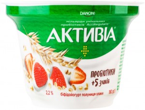 Біфідойогурт Активіа Полуниця-злаки 2.2% 180г