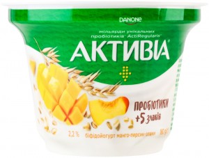 Біфідойогурт Активіа Манго-персик-злаки 2.2% 180г
