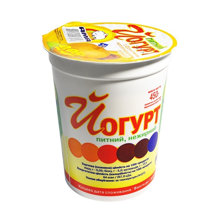 Йогурт  питний не жирний Абрикос ТМ Ама 0,450г стакан