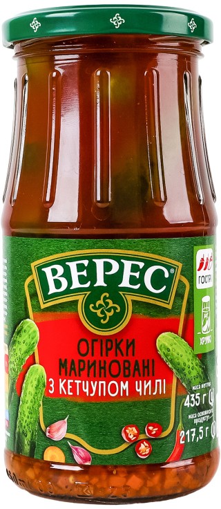 Огурцы Верес с кетчупом чили маринованные стерилизованные 435г