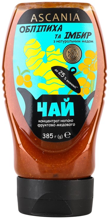 Концентрат напою Ascania Чай Обліпиха та імбир з натуральним медом фруктово-медового 385 г