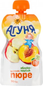 Пюре фруктовое Агуня Яблоко-персик  для детей от 6-ти месяцев 90г