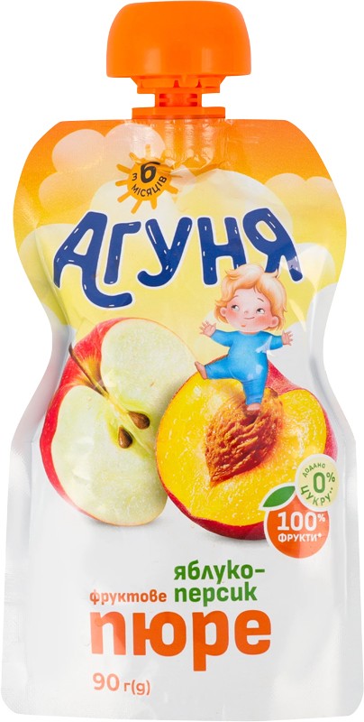 Пюре фруктовое Агуня Яблоко-персик  для детей от 6-ти месяцев 90г