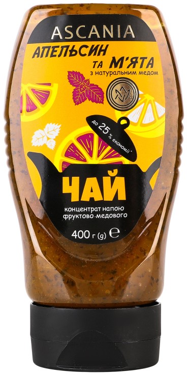 Концентрат напою Ascania Чай Апельсин та м'ята з натуральним медом фруктово-медового 400 г