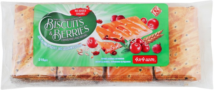 Печенье Biscuits&Berries затяжное с начинкой клюква и изюм 210 г